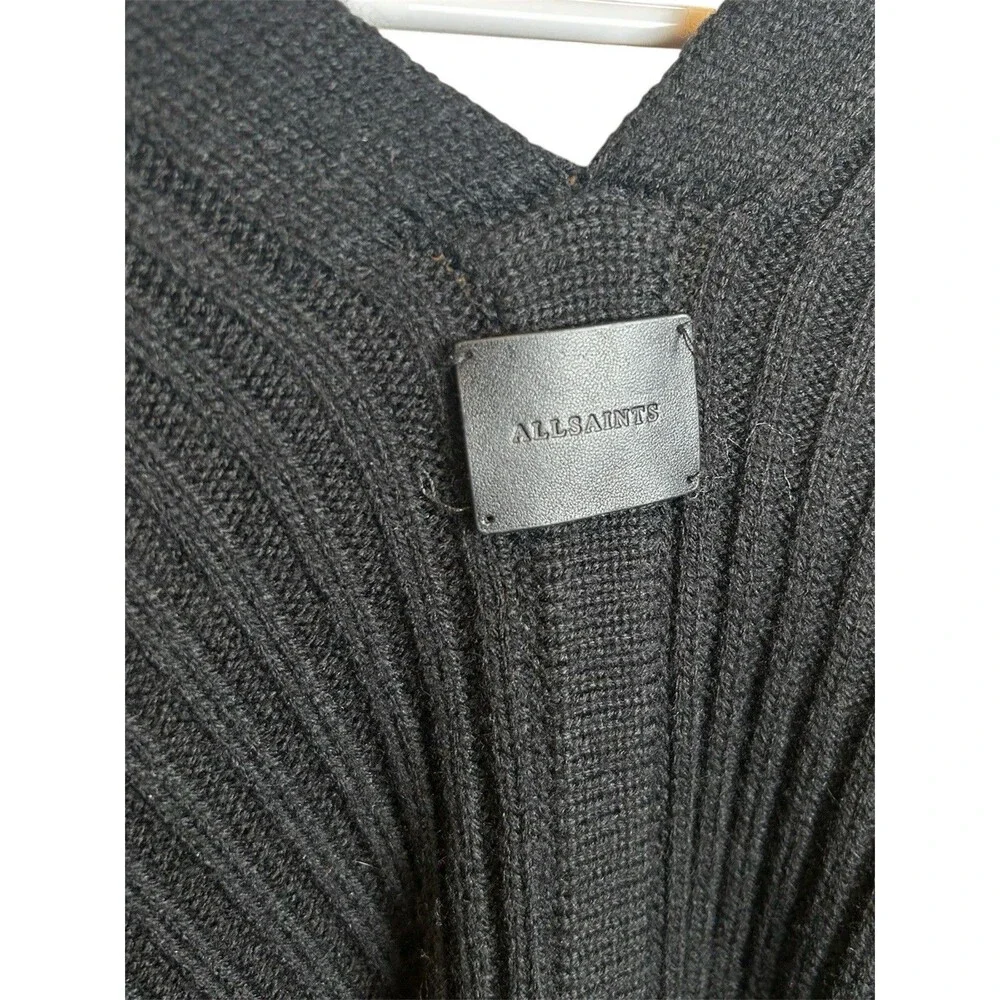 AllSaints Black Traveling Rib Ruana Shawl Wrap Wool Blend OS